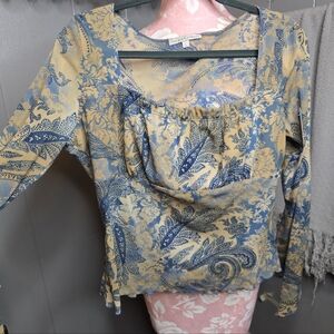 Moa Moa Blue and Cream Floral Blouse